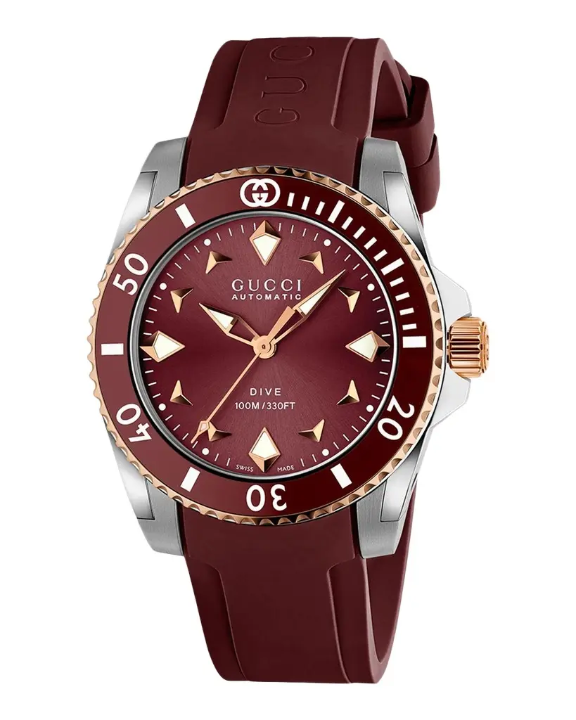 Gucci Dive Burgundy Rubber Strap Watch, 36mm