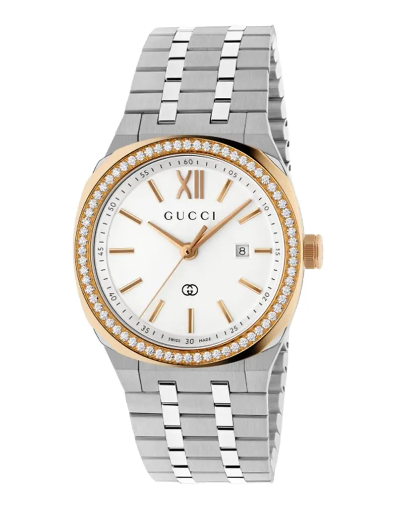 Gucci 25H Diamond Bezel Bracelet Strap Date Watch, 36mm