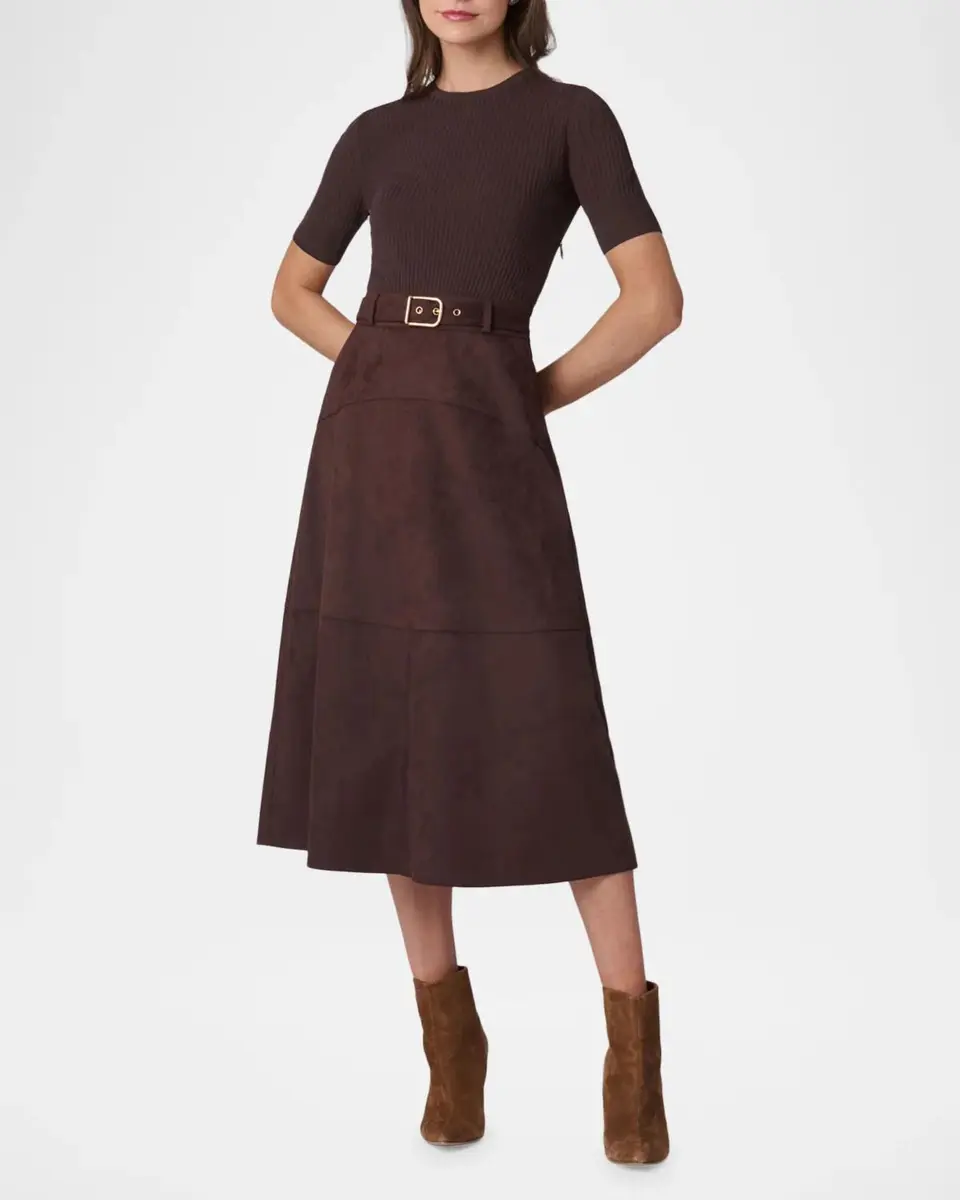 Shoshanna Mimi A-Line Mixed Media Midi Dress | Thumbnail 2 Shoshanna Mimi A-Line Mixed Media Midi Dress | Thumbnail 2