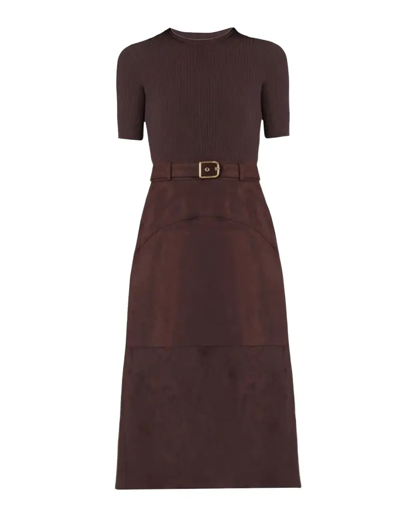 Shoshanna Mimi A-Line Mixed Media Midi Dress