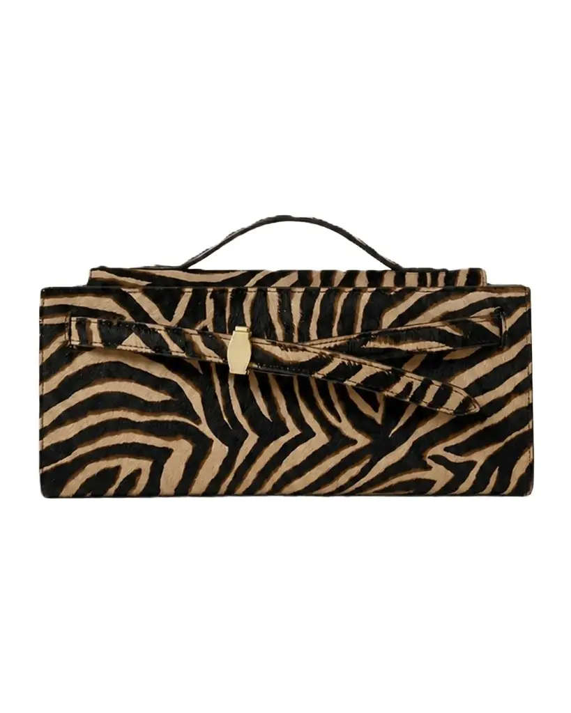 Veronica Beard Dash Ziger-Print Calf Hair Clutch Bag