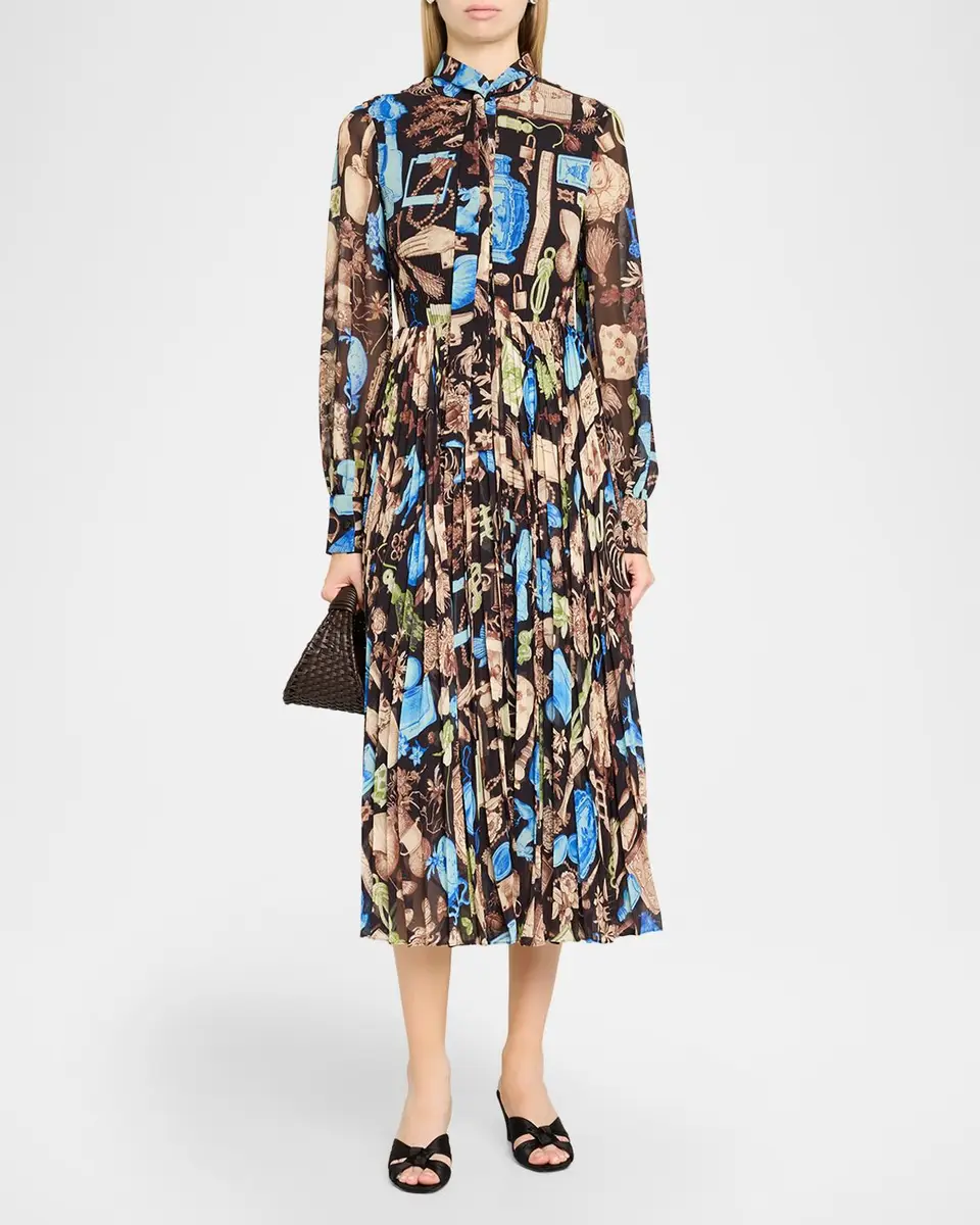Jason Wu Collection Tie-Neck Pleated Chiffon Long-Sleeve Midi Dress | Thumbnail 2 Jason Wu Collection Tie-Neck Pleated Chiffon Long-Sleeve Midi Dress | Thumbnail 2