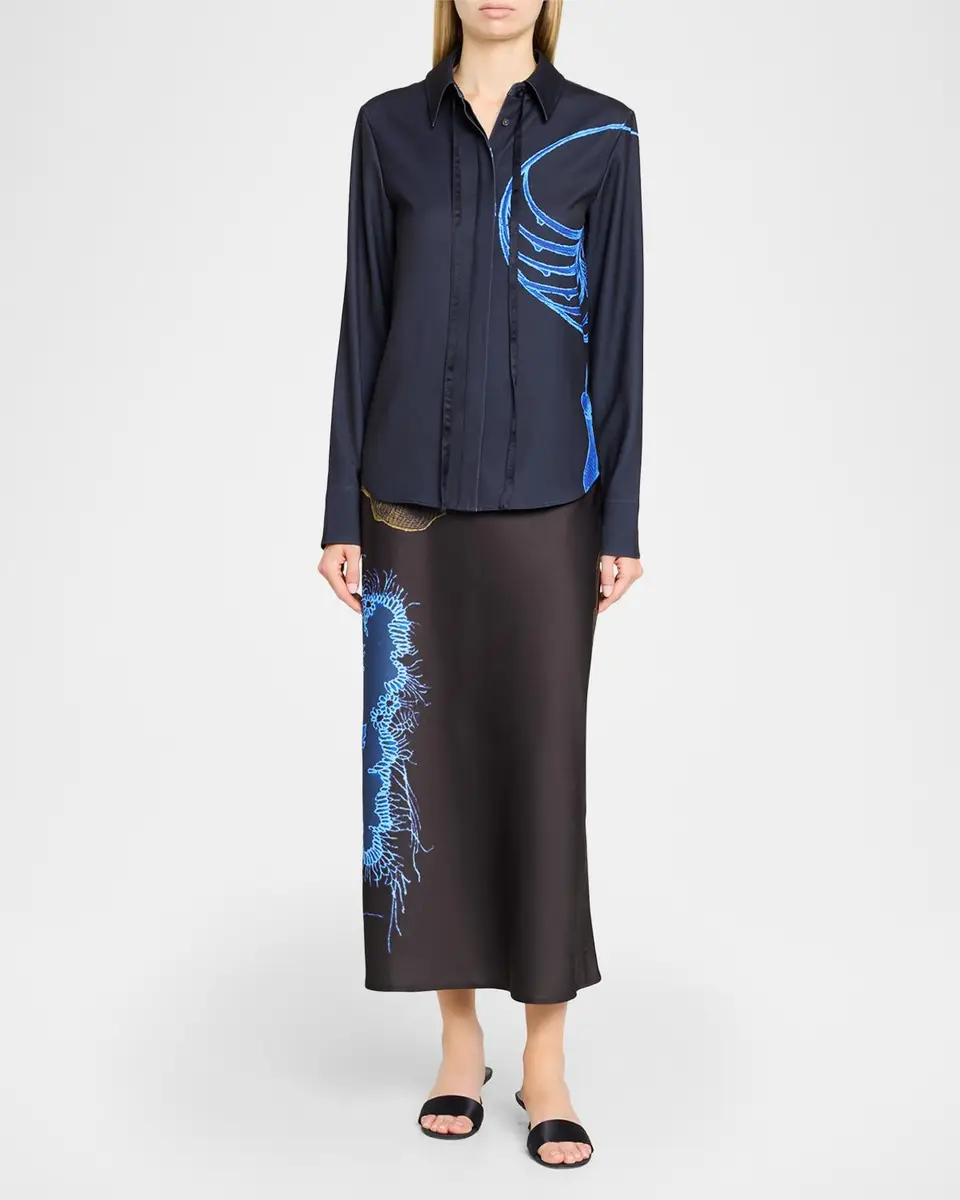 Jason Wu Collection Crepe Satin Tie-Neck Button-Down Shirt | Thumbnail 2 Jason Wu Collection Crepe Satin Tie-Neck Button-Down Shirt | Thumbnail 2