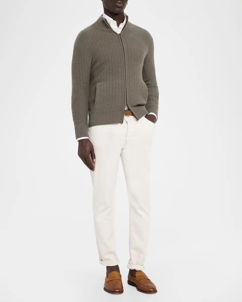 Neiman Marcus Cashmere Collection Men's Cashmere Wide-Rib Mock Neck Full-Zip Sweater | Thumbnail 2 Neiman Marcus Cashmere Collection Men's Cashmere Wide-Rib Mock Neck Full-Zip Sweater | Thumbnail 2