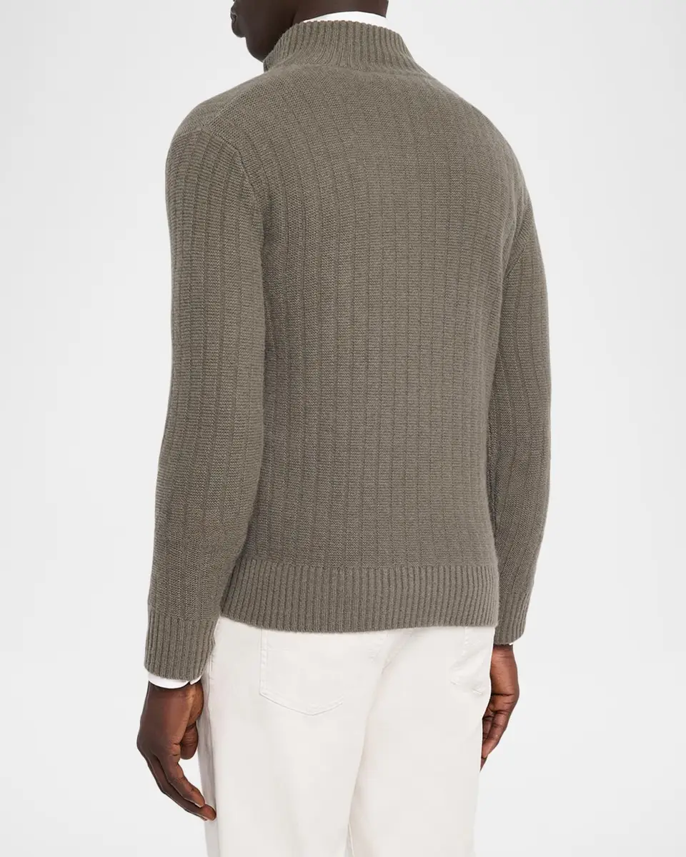Neiman Marcus Cashmere Collection Men's Cashmere Wide-Rib Mock Neck Full-Zip Sweater | Thumbnail 3 Neiman Marcus Cashmere Collection Men's Cashmere Wide-Rib Mock Neck Full-Zip Sweater | Thumbnail 3