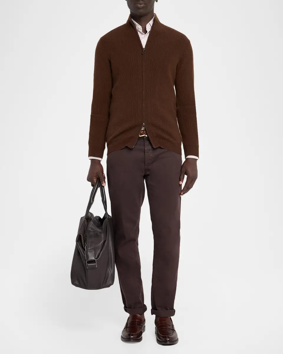Neiman Marcus Cashmere Collection Men's Cashmere Rib-Knit Mock Neck Full-Zip Sweater | Thumbnail 2 Neiman Marcus Cashmere Collection Men's Cashmere Rib-Knit Mock Neck Full-Zip Sweater | Thumbnail 2