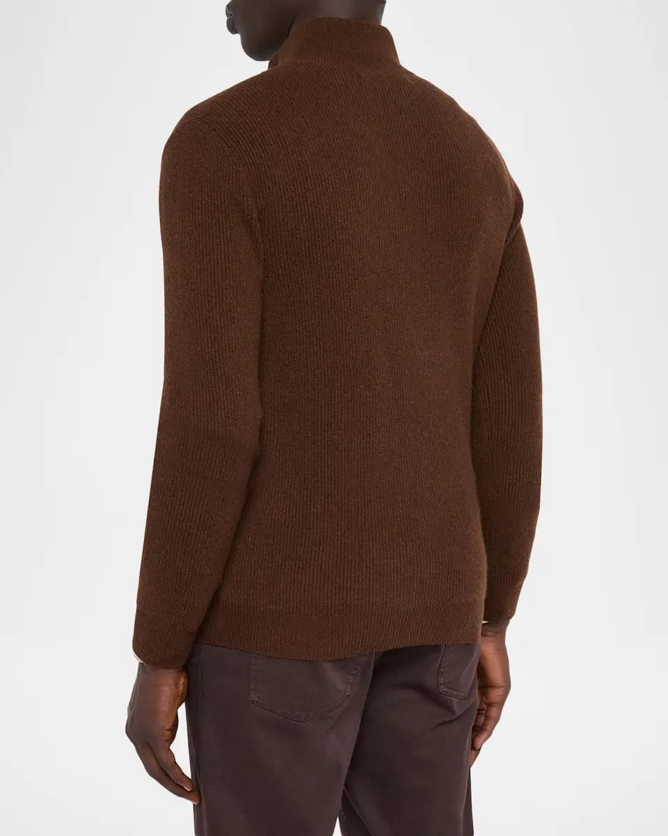 Neiman Marcus Cashmere Collection Men's Cashmere Rib-Knit Mock Neck Full-Zip Sweater | Thumbnail 3 Neiman Marcus Cashmere Collection Men's Cashmere Rib-Knit Mock Neck Full-Zip Sweater | Thumbnail 3