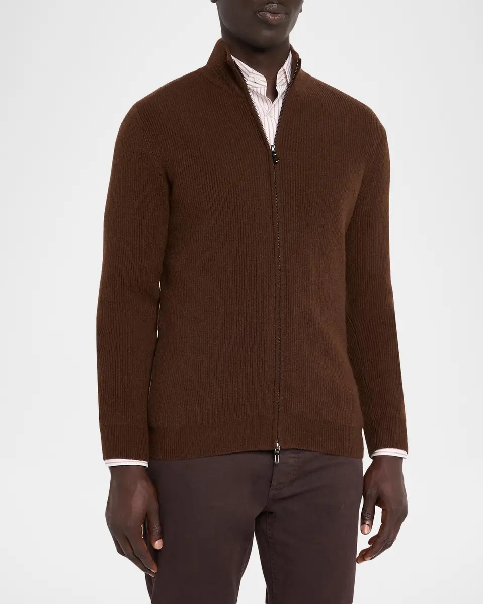 Neiman Marcus Cashmere Collection Men's Cashmere Rib-Knit Mock Neck Full-Zip Sweater | Thumbnail 4 Neiman Marcus Cashmere Collection Men's Cashmere Rib-Knit Mock Neck Full-Zip Sweater | Thumbnail 4