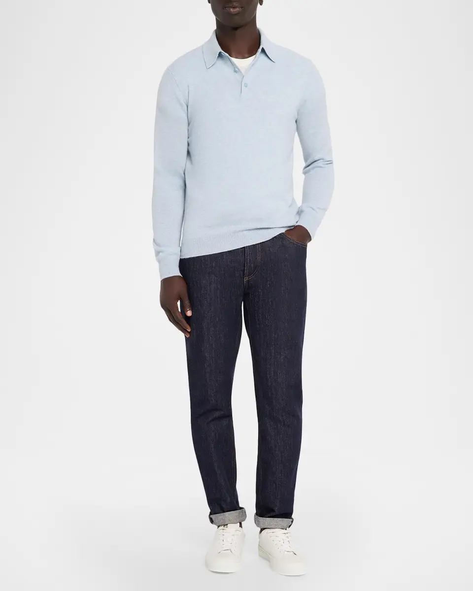 Neiman Marcus Cashmere Collection Men's Cashmere Melange Polo Sweater | Thumbnail 2 Neiman Marcus Cashmere Collection Men's Cashmere Melange Polo Sweater | Thumbnail 2