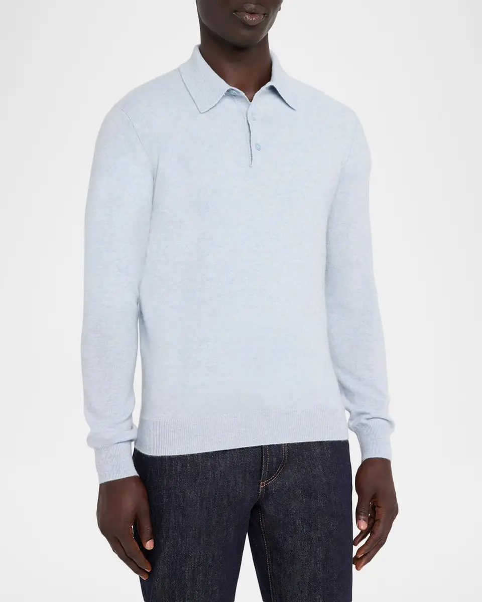 Neiman Marcus Cashmere Collection Men's Cashmere Melange Polo Sweater | Thumbnail 4 Neiman Marcus Cashmere Collection Men's Cashmere Melange Polo Sweater | Thumbnail 4