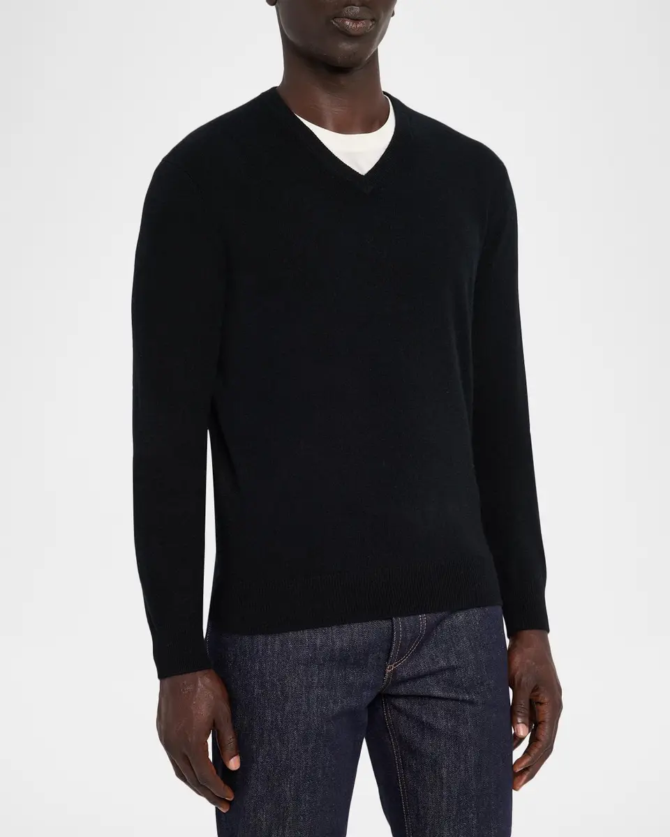 Neiman Marcus Cashmere Collection Men's Cashmere V-Neck Sweater | Thumbnail 4 Neiman Marcus Cashmere Collection Men's Cashmere V-Neck Sweater | Thumbnail 4