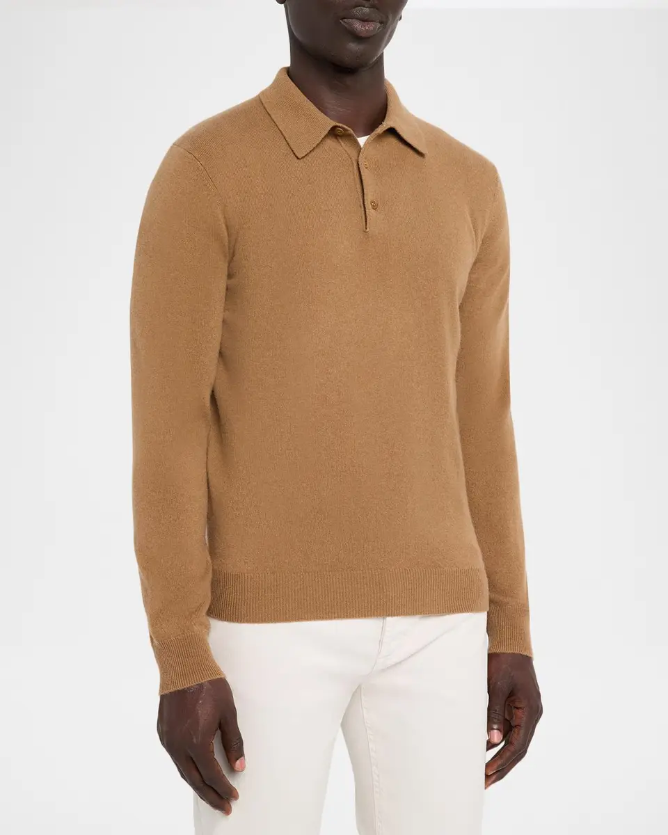 Neiman Marcus Cashmere Collection Men's Cashmere Melange Polo Sweater | Thumbnail 4 Neiman Marcus Cashmere Collection Men's Cashmere Melange Polo Sweater | Thumbnail 4