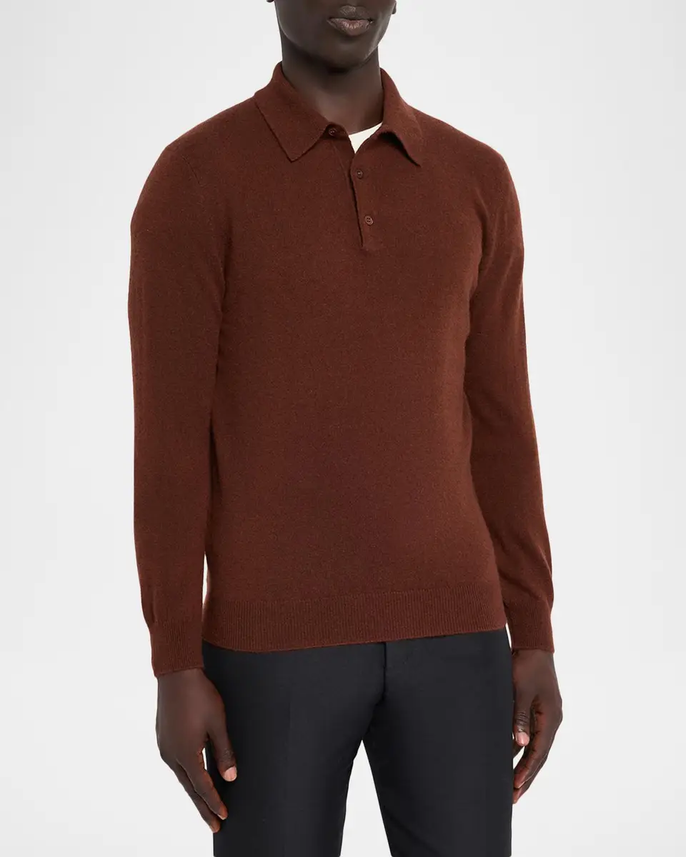 Neiman Marcus Cashmere Collection Men's Cashmere Melange Polo Sweater | Thumbnail 4 Neiman Marcus Cashmere Collection Men's Cashmere Melange Polo Sweater | Thumbnail 4