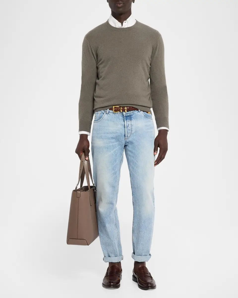 Neiman Marcus Cashmere Collection Men's Cashmere Crewneck Sweater | Thumbnail 2 Neiman Marcus Cashmere Collection Men's Cashmere Crewneck Sweater | Thumbnail 2