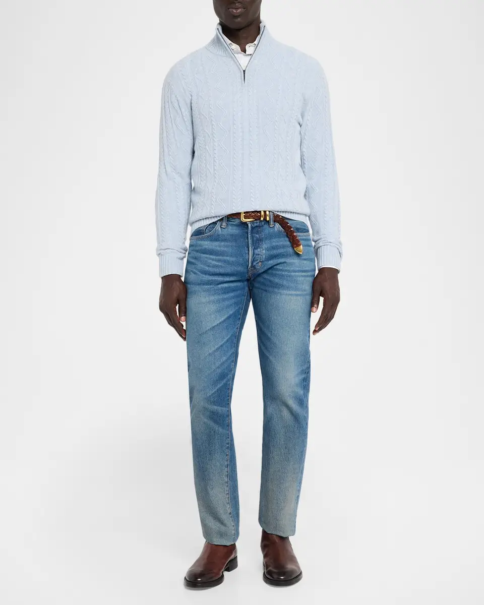 Neiman Marcus Cashmere Collection Men's Cashmere Cable Knit Quarter-Zip Sweater | Thumbnail 2 Neiman Marcus Cashmere Collection Men's Cashmere Cable Knit Quarter-Zip Sweater | Thumbnail 2