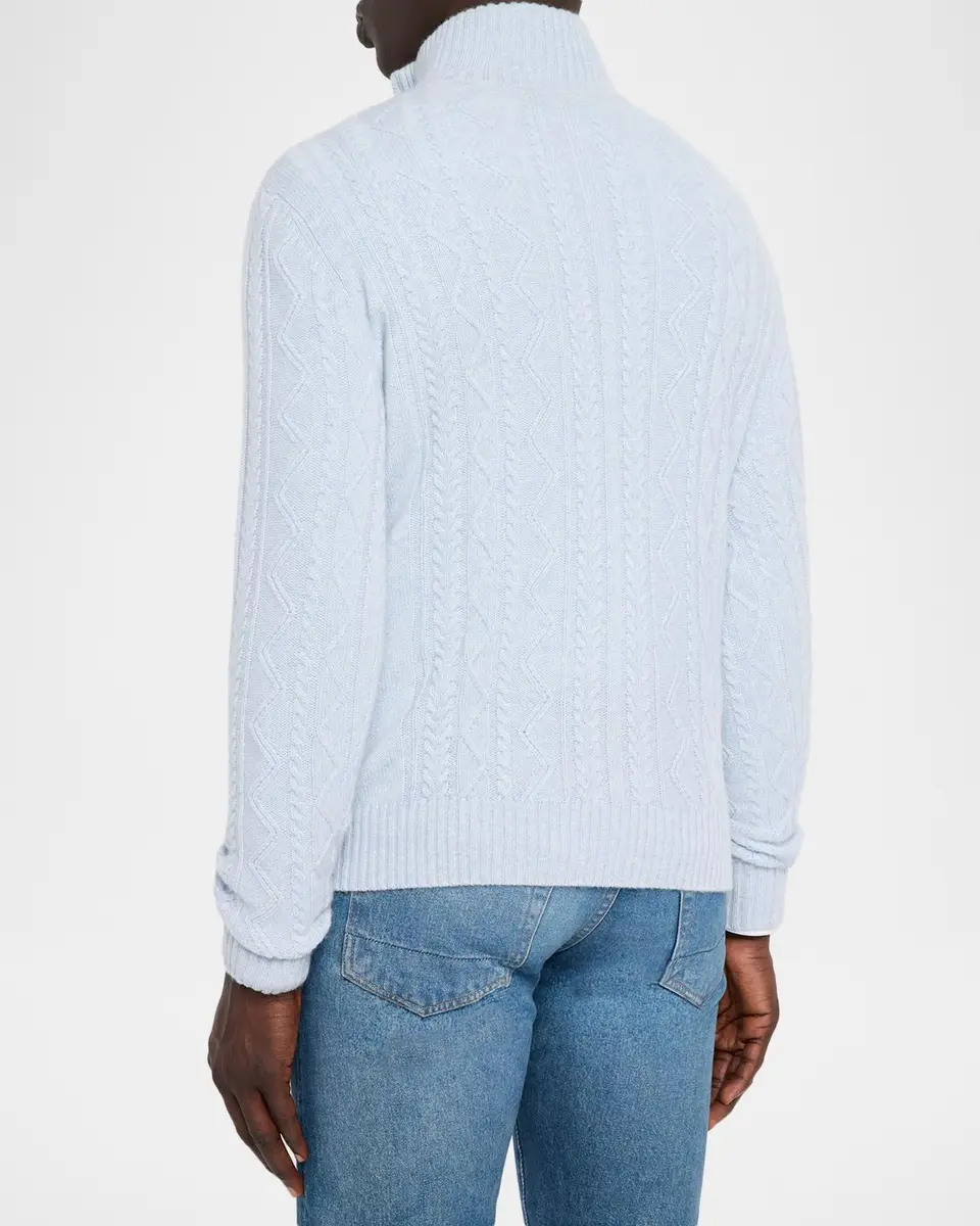 Neiman Marcus Cashmere Collection Men's Cashmere Cable Knit Quarter-Zip Sweater | Thumbnail 3 Neiman Marcus Cashmere Collection Men's Cashmere Cable Knit Quarter-Zip Sweater | Thumbnail 3