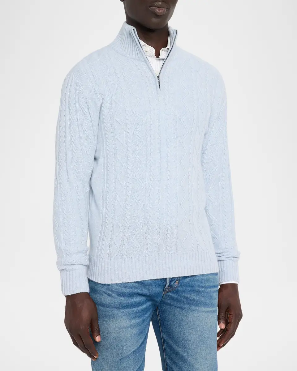 Neiman Marcus Cashmere Collection Men's Cashmere Cable Knit Quarter-Zip Sweater | Thumbnail 4 Neiman Marcus Cashmere Collection Men's Cashmere Cable Knit Quarter-Zip Sweater | Thumbnail 4