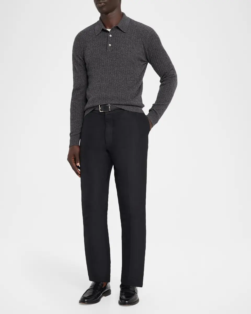 Neiman Marcus Cashmere Collection Men's Cashmere Slim Rib-Knit Polo Sweater | Thumbnail 2 Neiman Marcus Cashmere Collection Men's Cashmere Slim Rib-Knit Polo Sweater | Thumbnail 2