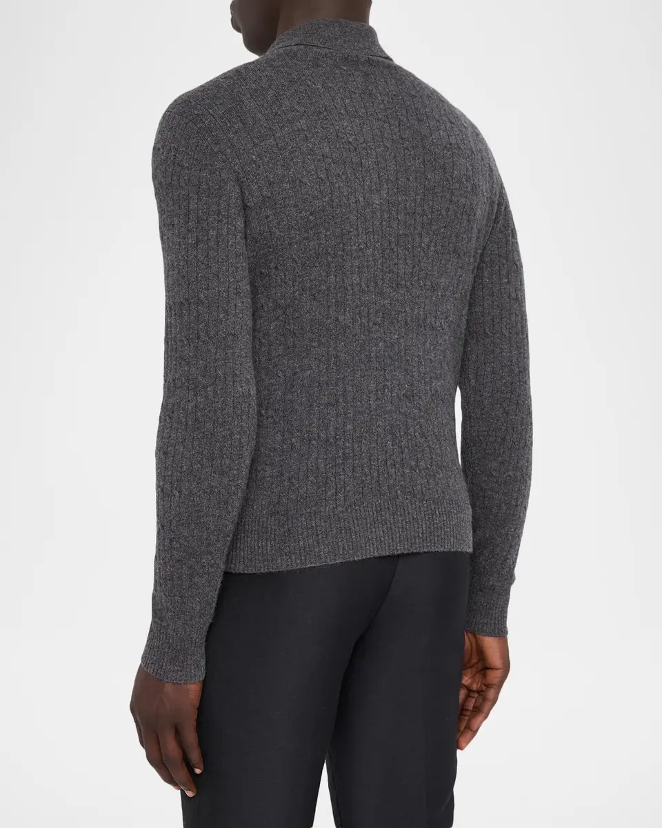 Neiman Marcus Cashmere Collection Men's Cashmere Slim Rib-Knit Polo Sweater | Thumbnail 3 Neiman Marcus Cashmere Collection Men's Cashmere Slim Rib-Knit Polo Sweater | Thumbnail 3