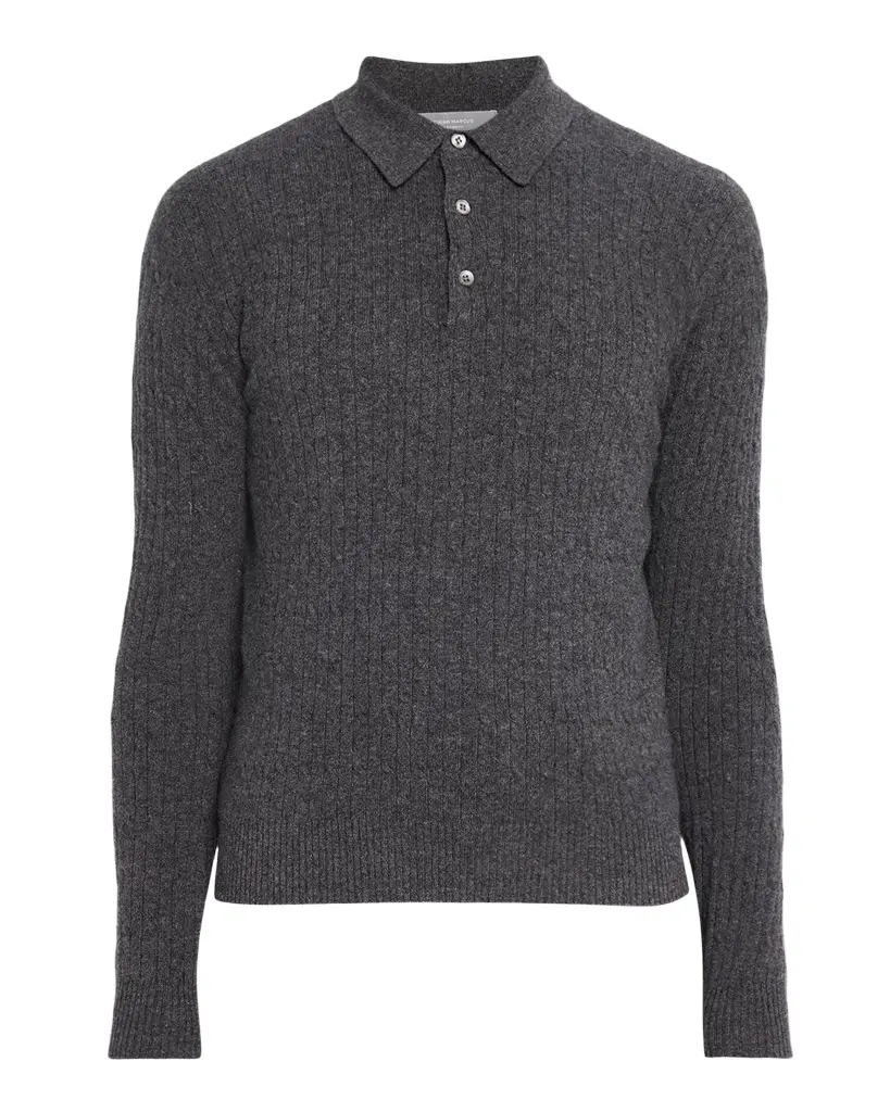 Men's Cashmere Slim Rib-Knit Polo Sweater Men's Cashmere Slim Rib-Knit Polo Sweater