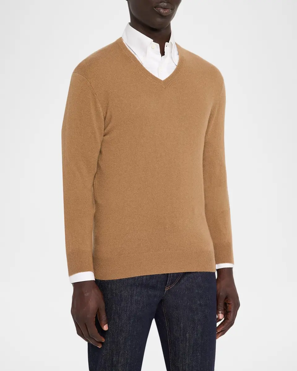 Neiman Marcus Cashmere Collection Men's Cashmere V-Neck Sweater | Thumbnail 4 Neiman Marcus Cashmere Collection Men's Cashmere V-Neck Sweater | Thumbnail 4