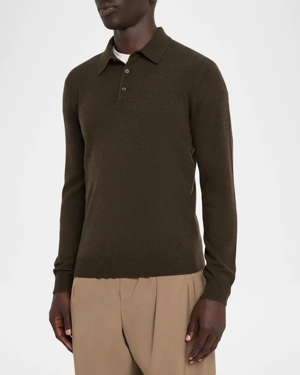 Neiman Marcus Cashmere Collection Men's Cashmere Melange Polo Sweater | Thumbnail 4 Neiman Marcus Cashmere Collection Men's Cashmere Melange Polo Sweater | Thumbnail 4