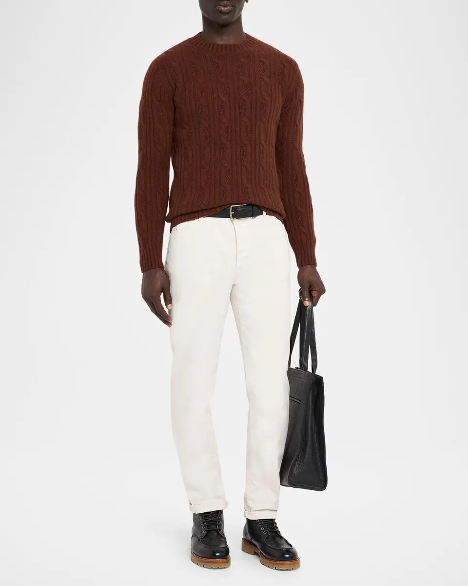 Neiman Marcus Cashmere Collection Men's Cashmere Cable Knit Crewneck Sweater | Thumbnail 2