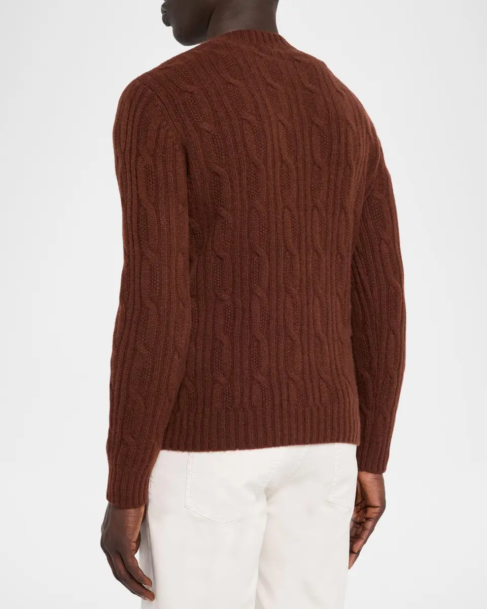Neiman Marcus Cashmere Collection Men's Cashmere Cable Knit Crewneck Sweater | Thumbnail 3