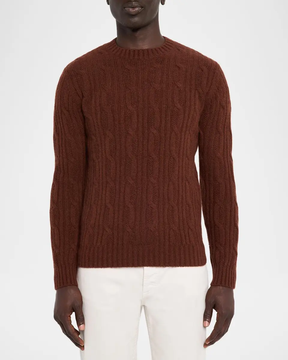 Neiman Marcus Cashmere Collection Men's Cashmere Cable Knit Crewneck Sweater | Thumbnail 4