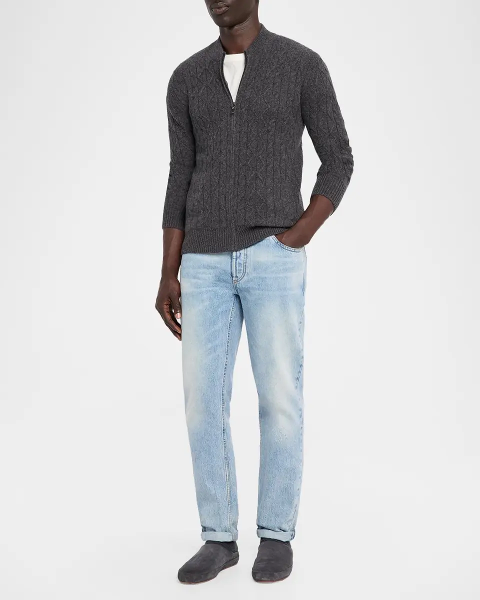 Neiman Marcus Cashmere Collection Men's Cashmere Cable Knit Full-Zip Sweater | Thumbnail 2 Neiman Marcus Cashmere Collection Men's Cashmere Cable Knit Full-Zip Sweater | Thumbnail 2