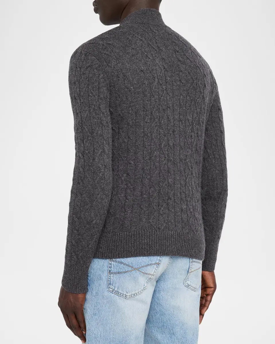 Neiman Marcus Cashmere Collection Men's Cashmere Cable Knit Full-Zip Sweater | Thumbnail 3 Neiman Marcus Cashmere Collection Men's Cashmere Cable Knit Full-Zip Sweater | Thumbnail 3