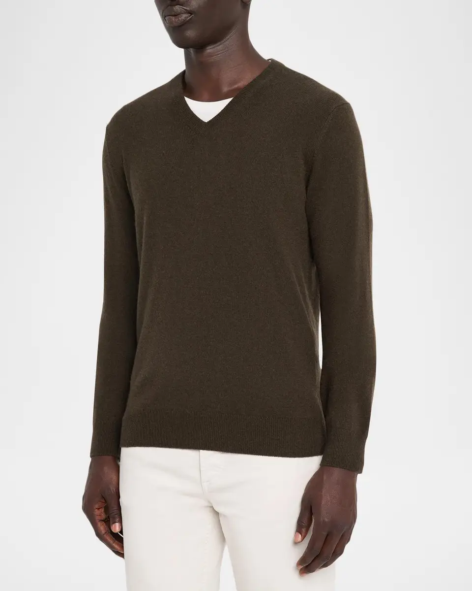 Neiman Marcus Cashmere Collection Men's Cashmere V-Neck Sweater | Thumbnail 4 Neiman Marcus Cashmere Collection Men's Cashmere V-Neck Sweater | Thumbnail 4
