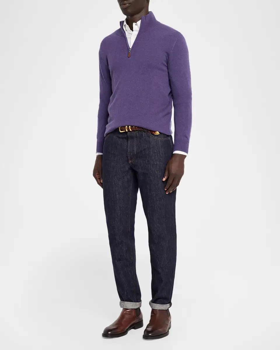 Neiman Marcus Cashmere Collection Men's Cashmere Quarter-Zip Sweater | Thumbnail 2 Neiman Marcus Cashmere Collection Men's Cashmere Quarter-Zip Sweater | Thumbnail 2