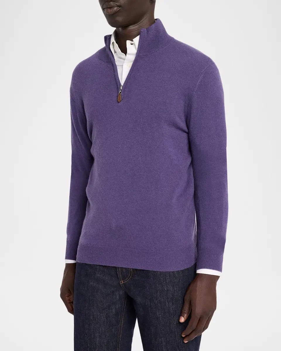 Neiman Marcus Cashmere Collection Men's Cashmere Quarter-Zip Sweater | Thumbnail 4 Neiman Marcus Cashmere Collection Men's Cashmere Quarter-Zip Sweater | Thumbnail 4