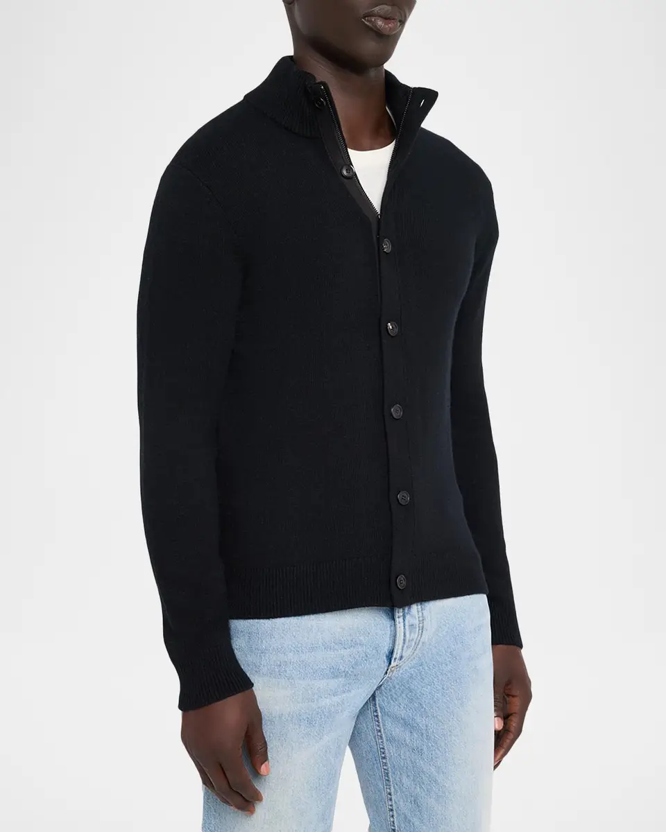 Neiman Marcus Cashmere Collection Men's Cashmere Rib Concealed-Zip Cardigan | Thumbnail 4 Neiman Marcus Cashmere Collection Men's Cashmere Rib Concealed-Zip Cardigan | Thumbnail 4