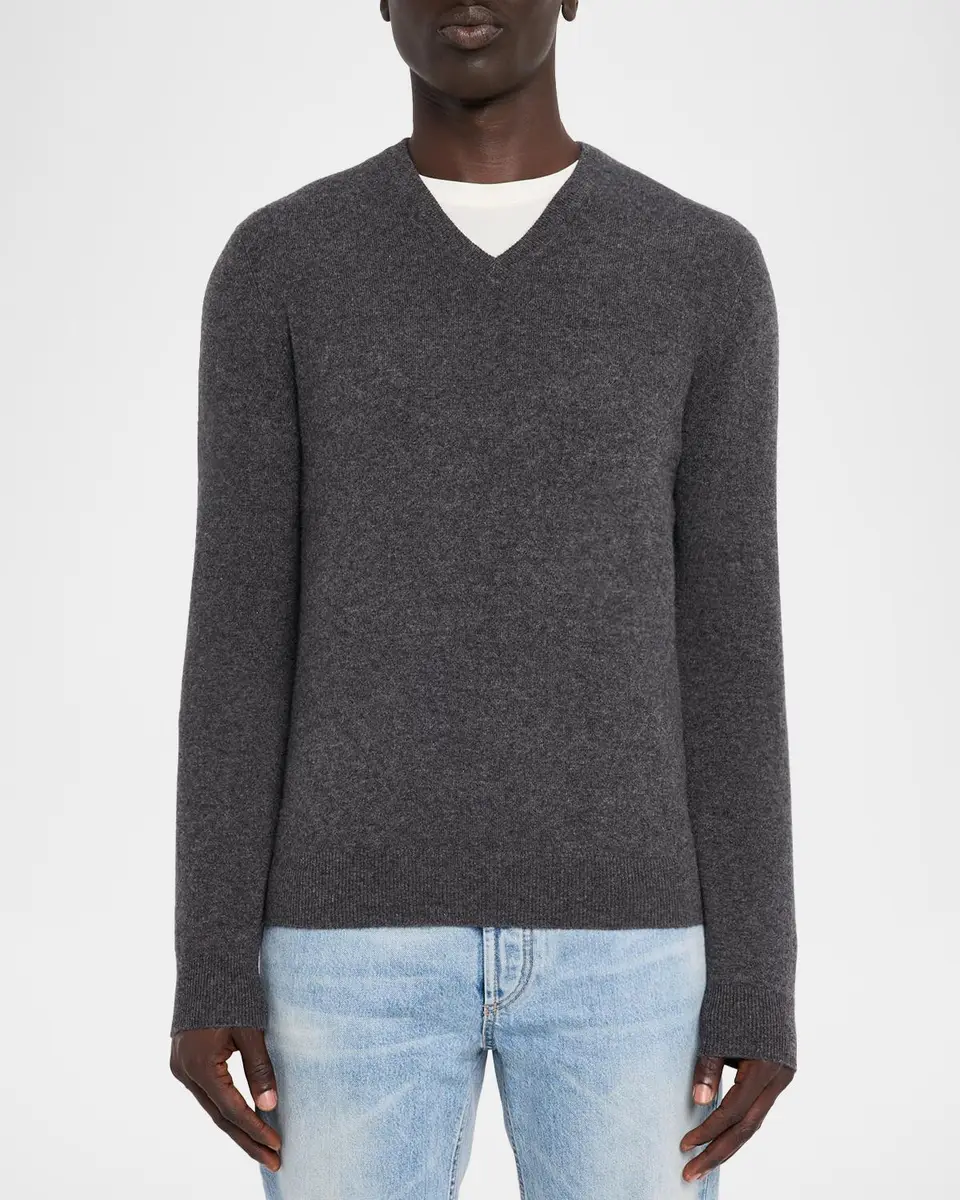 Neiman Marcus Cashmere Collection Men's Cashmere V-Neck Sweater | Thumbnail 4 Neiman Marcus Cashmere Collection Men's Cashmere V-Neck Sweater | Thumbnail 4