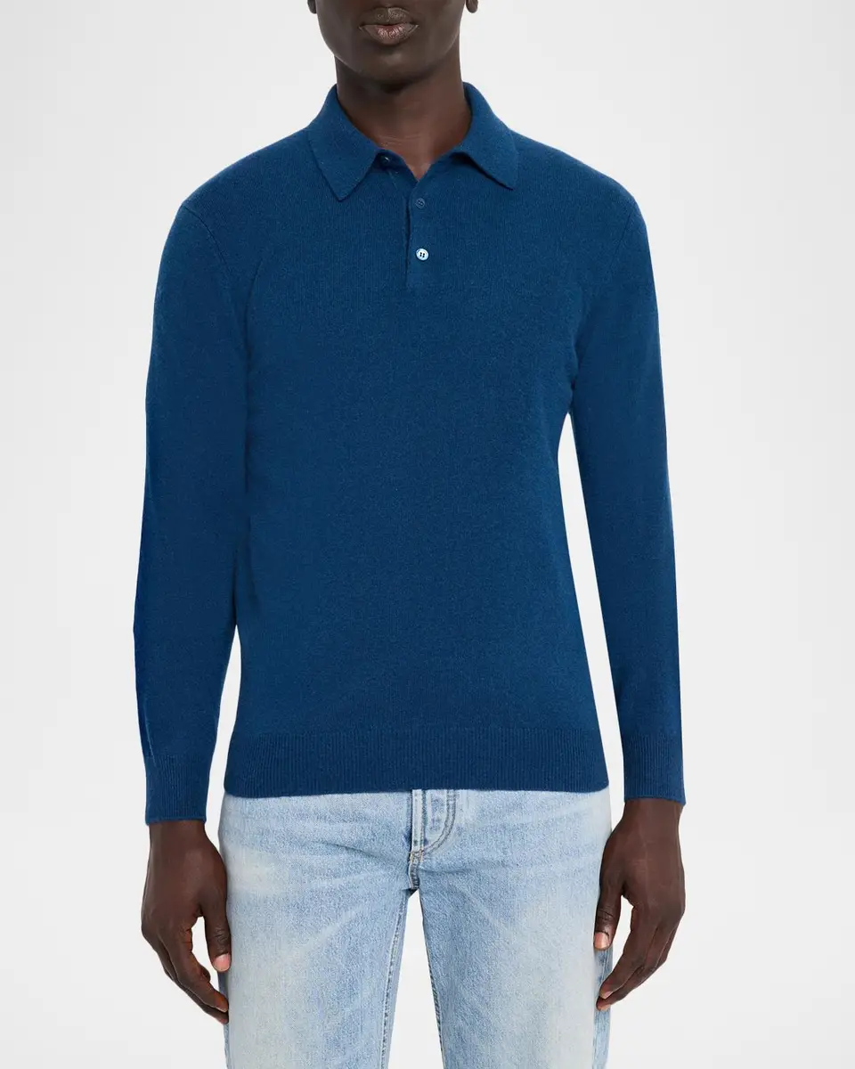 Neiman Marcus Cashmere Collection Men's Cashmere Melange Polo Sweater | Thumbnail 4 Neiman Marcus Cashmere Collection Men's Cashmere Melange Polo Sweater | Thumbnail 4