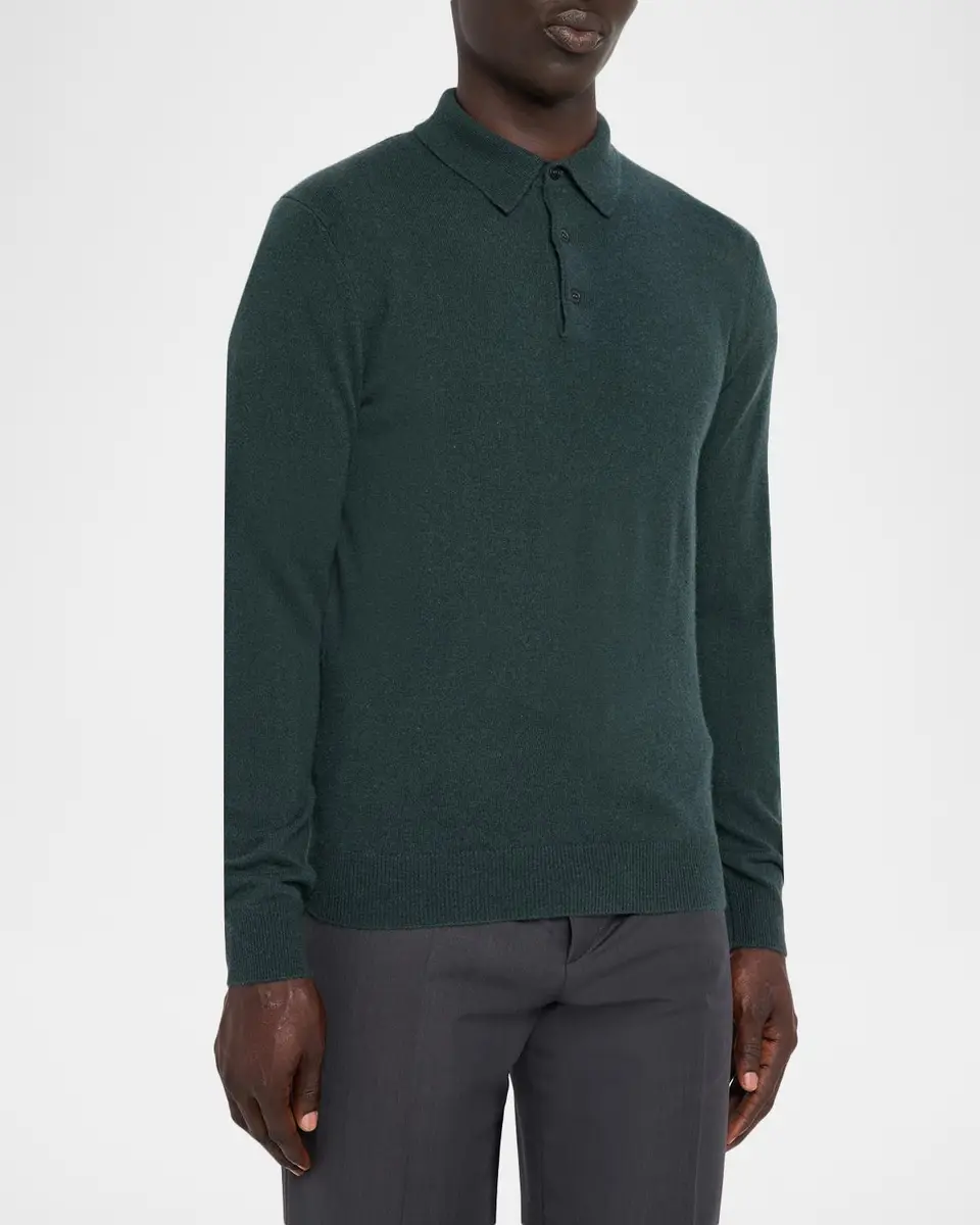 Neiman Marcus Cashmere Collection Men's Cashmere Melange Polo Sweater | Thumbnail 4 Neiman Marcus Cashmere Collection Men's Cashmere Melange Polo Sweater | Thumbnail 4