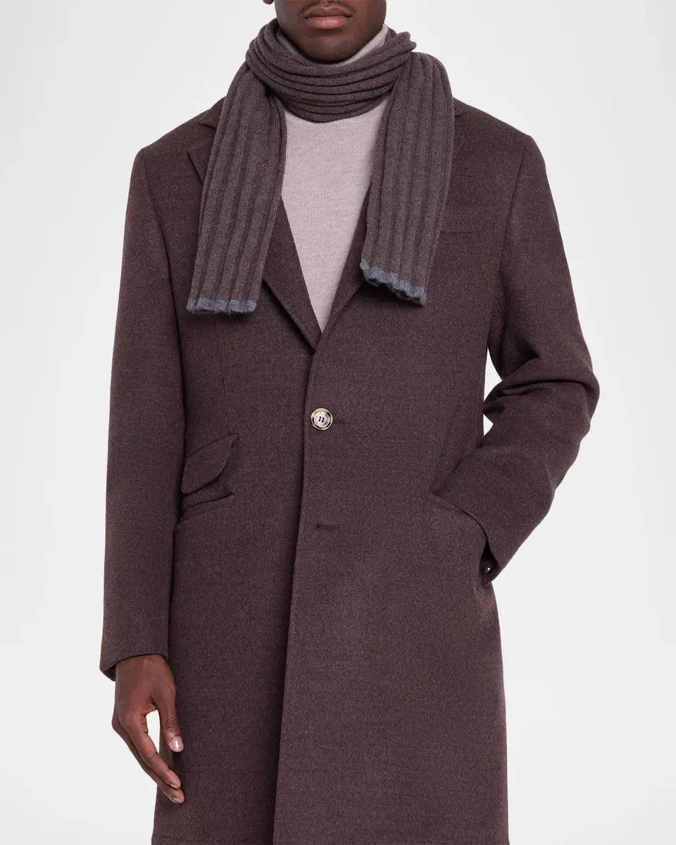 Brunello Cucinelli Men's Cashmere Ribbed Scarf | Thumbnail 3 Brunello Cucinelli Men's Cashmere Ribbed Scarf | Thumbnail 3