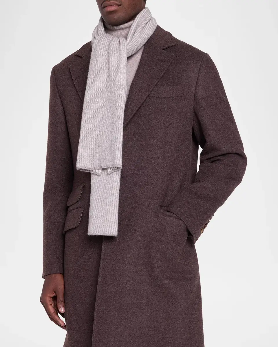 Brunello Cucinelli Men's Vanise Cashmere Ribbed Scarf | Thumbnail 3 Brunello Cucinelli Men's Vanise Cashmere Ribbed Scarf | Thumbnail 3