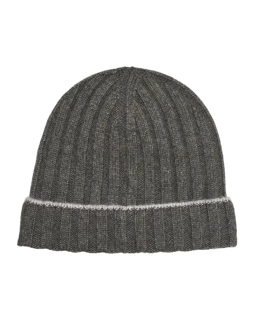 Men's Tipped Cashmere Rib-Knit Beanie Hat Men's Tipped Cashmere Rib-Knit Beanie Hat