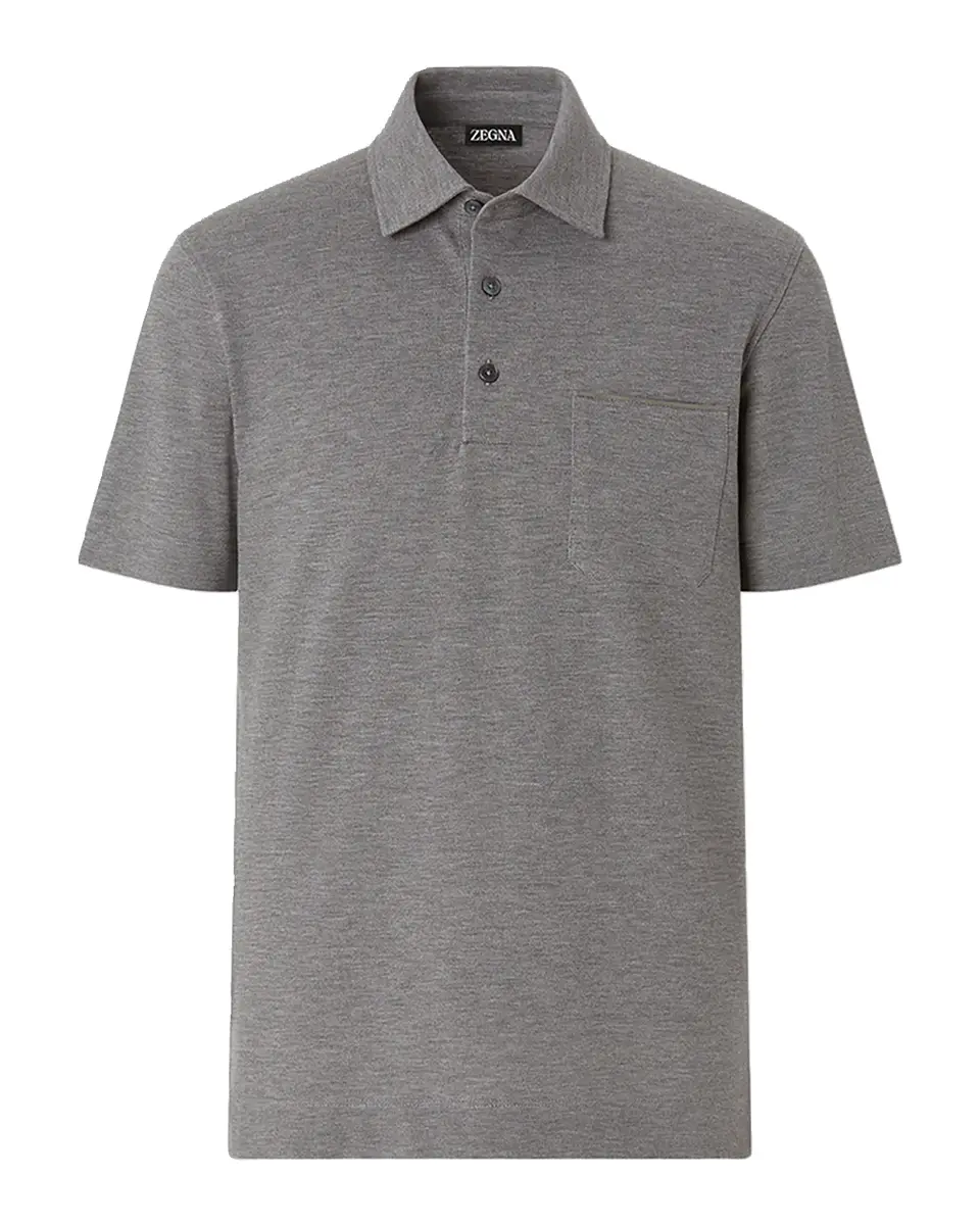 Zegna Men's Cotton Polo Shirt with Leather-Trim Pocket | Thumbnail 2 Zegna Men's Cotton Polo Shirt with Leather-Trim Pocket | Thumbnail 2