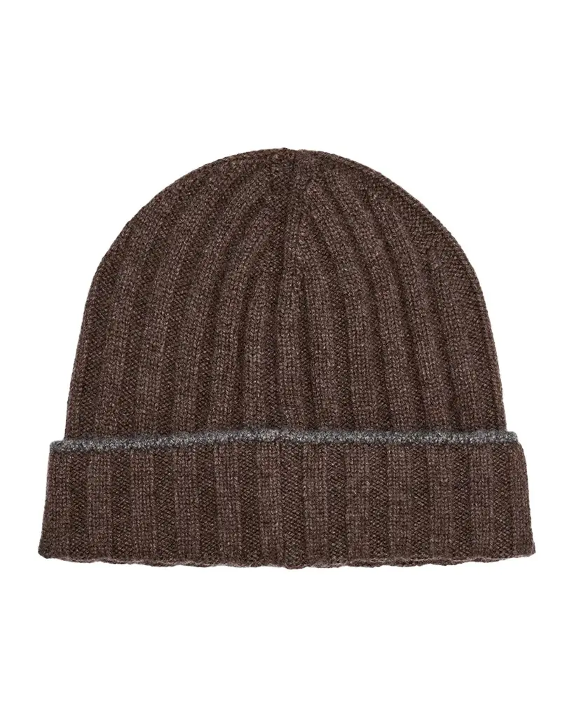 Men's Tipped Cashmere Rib-Knit Beanie Hat Men's Tipped Cashmere Rib-Knit Beanie Hat