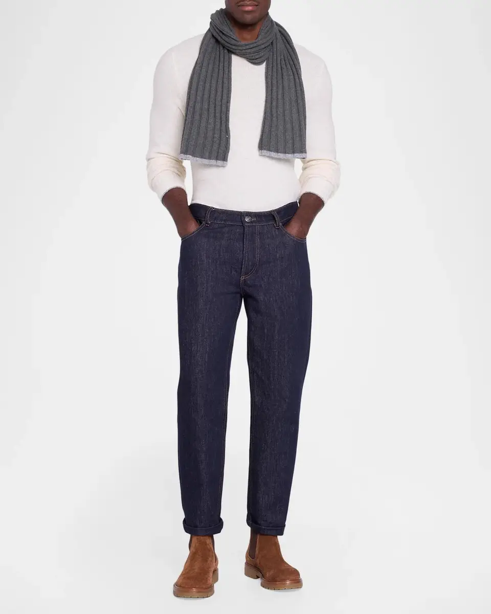 Brunello Cucinelli Men's Cashmere Ribbed Scarf | Thumbnail 2