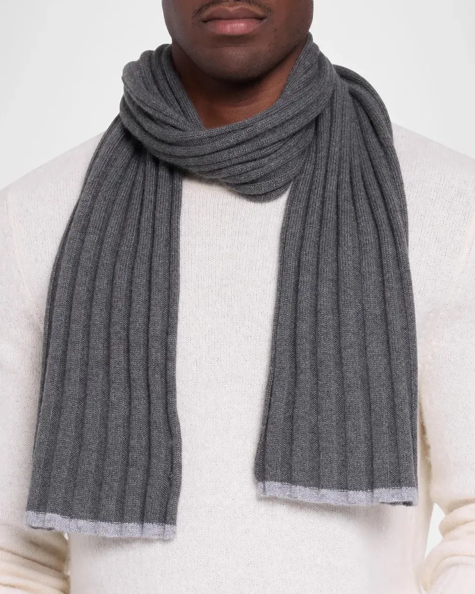 Brunello Cucinelli Men's Cashmere Ribbed Scarf | Thumbnail 3