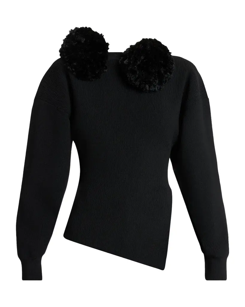 Givenchy Pom Pom Asymmetric Wool Knit Sweater