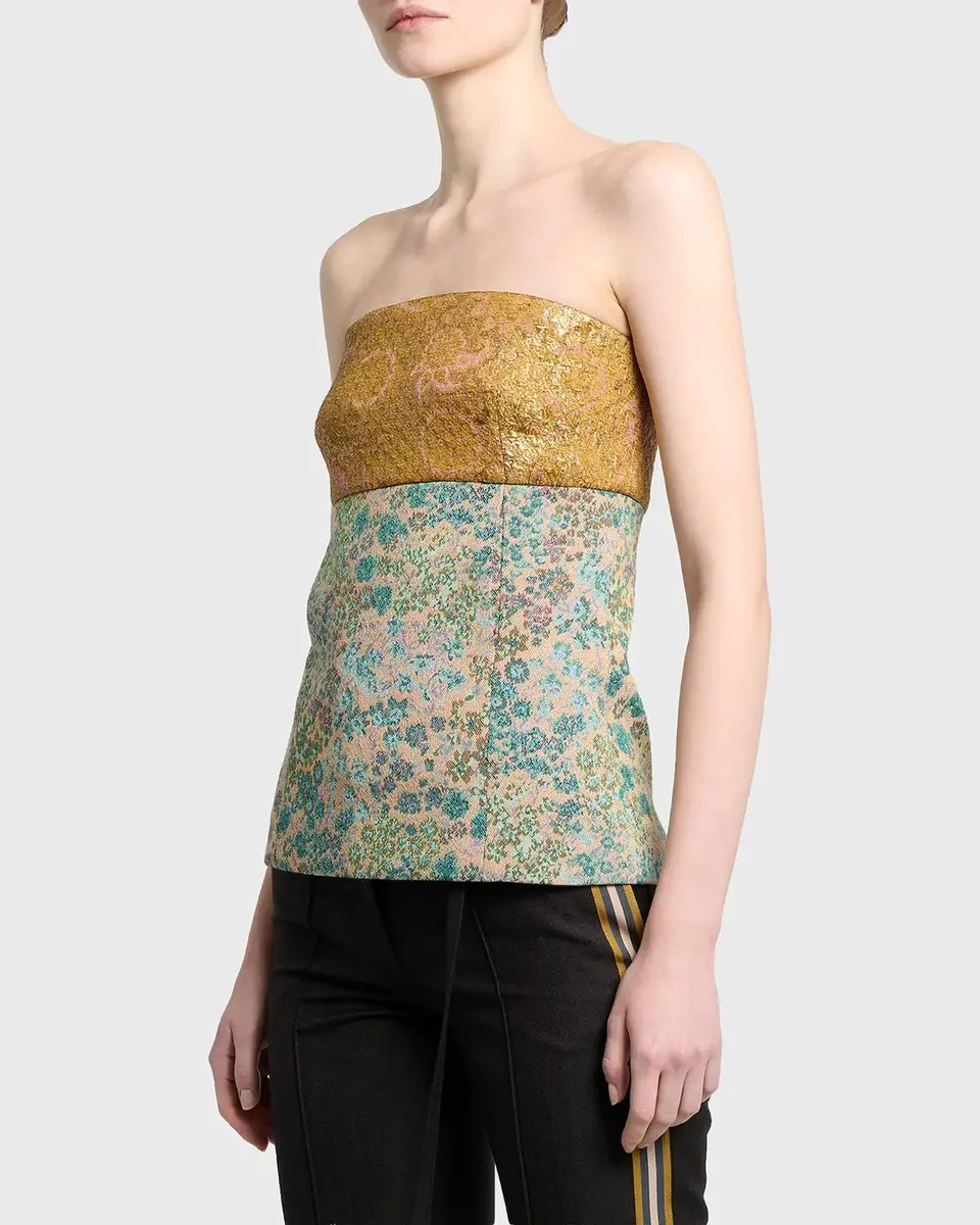 Dries Van Noten Metallic Floral Jacquard Strapless Top | Thumbnail 4 Dries Van Noten Metallic Floral Jacquard Strapless Top | Thumbnail 4