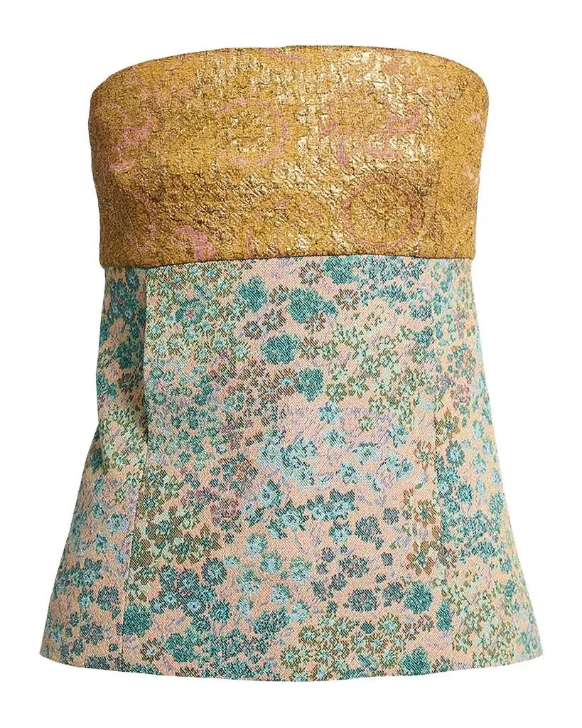 Metallic Floral Jacquard Strapless Top Metallic Floral Jacquard Strapless Top