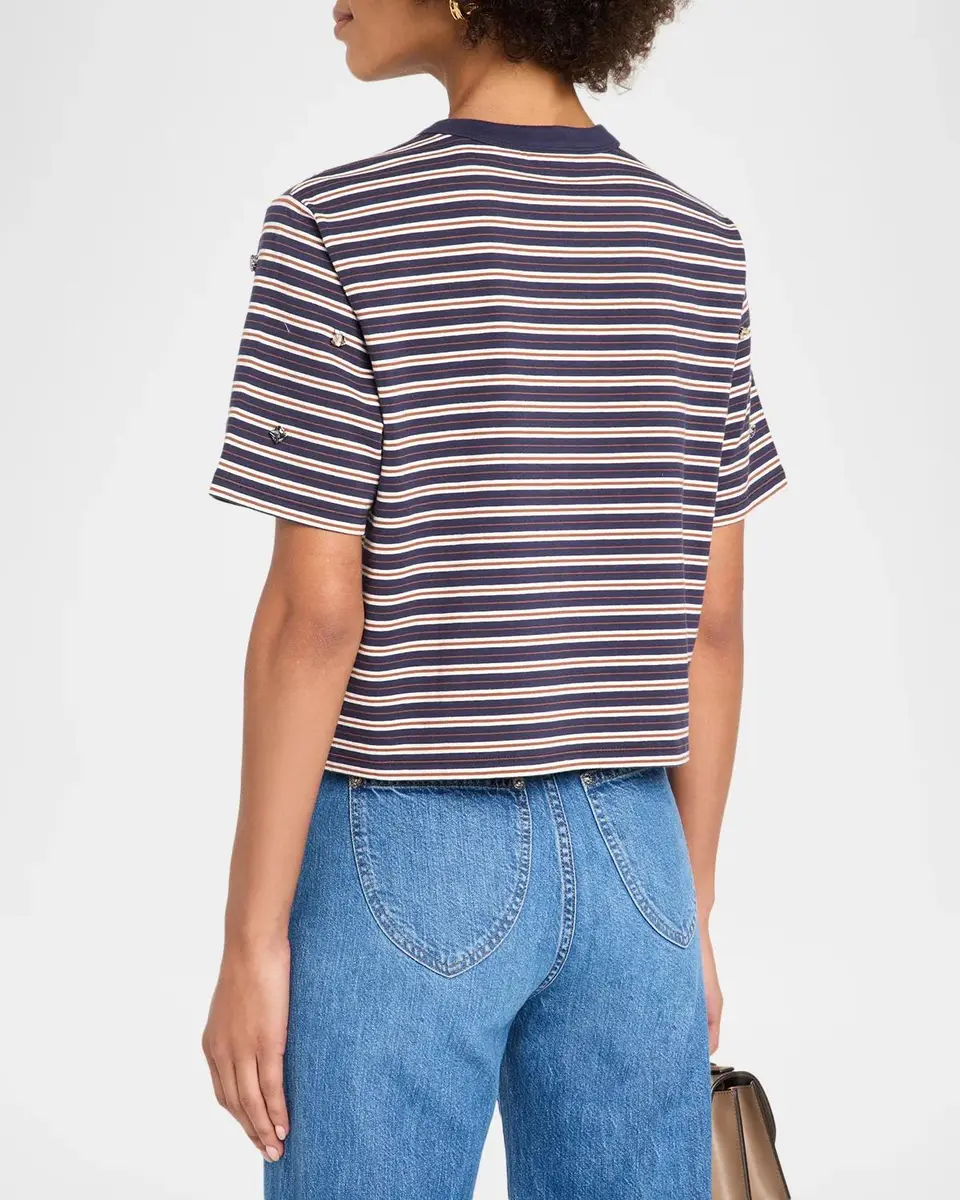 Veronica Beard Sebastian Embellished Stretch-Cotton T-Shirt | Thumbnail 3