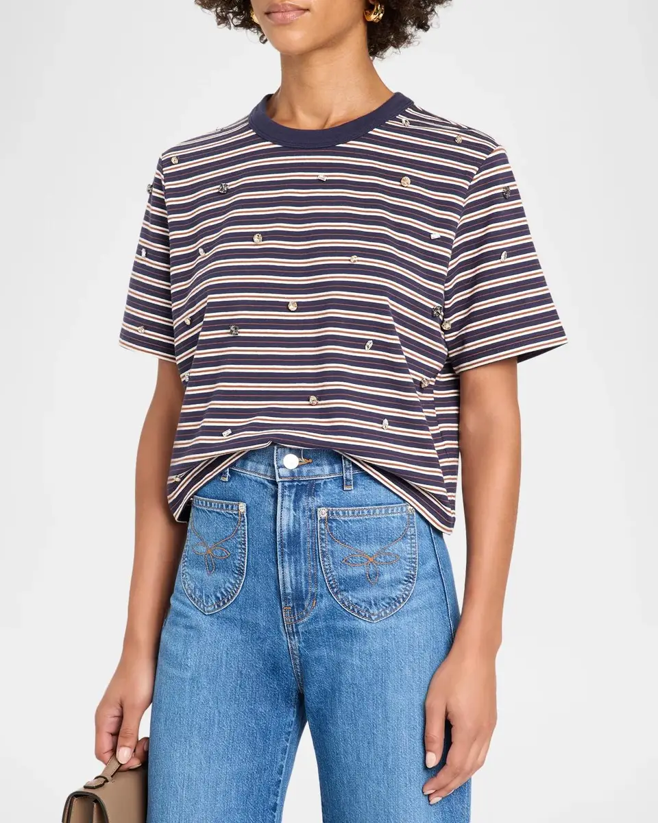 Veronica Beard Sebastian Embellished Stretch-Cotton T-Shirt | Thumbnail 4